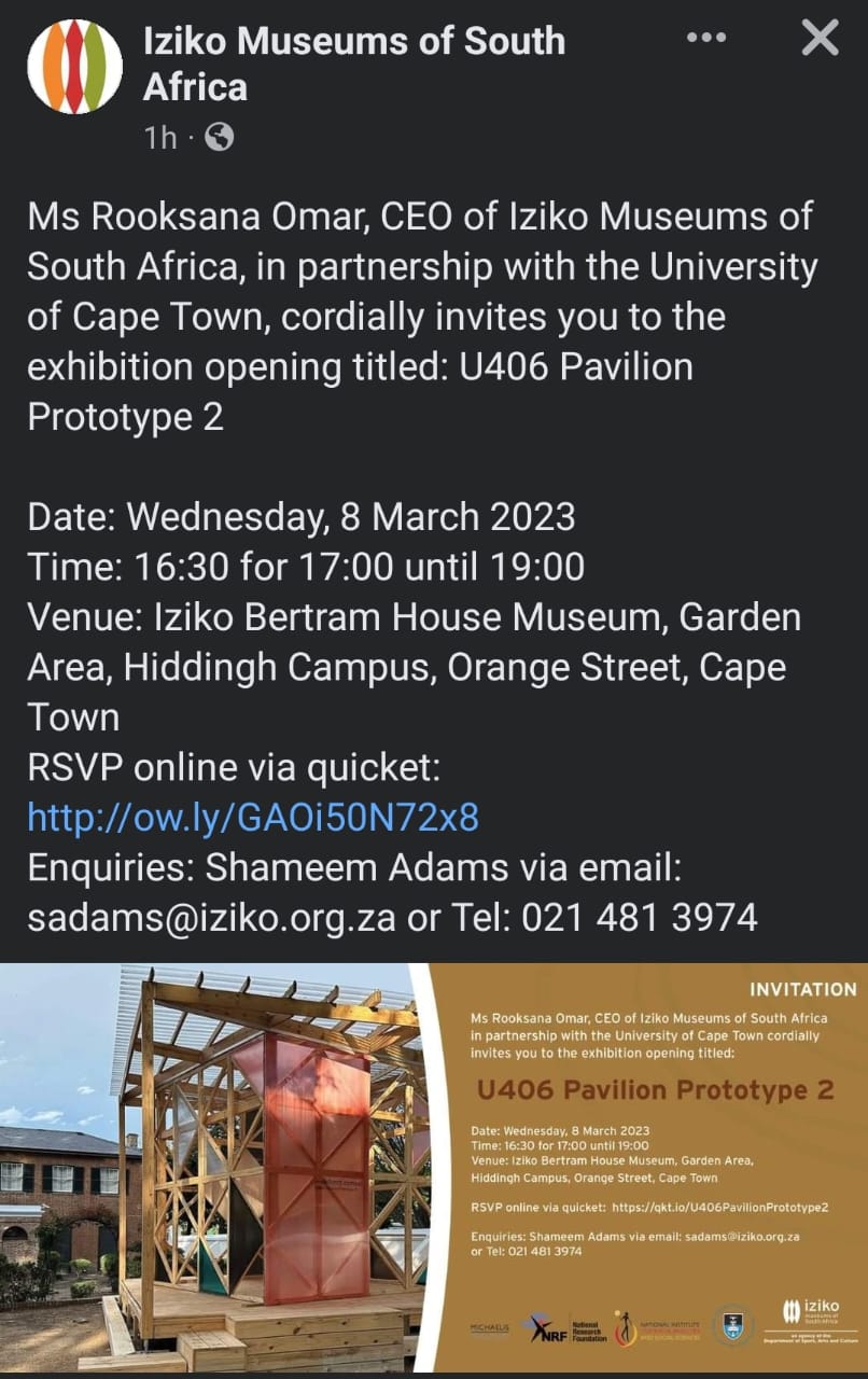 Iziko Bertram House Museum - Exhibition Launch: U406 Pavilion Prototype2