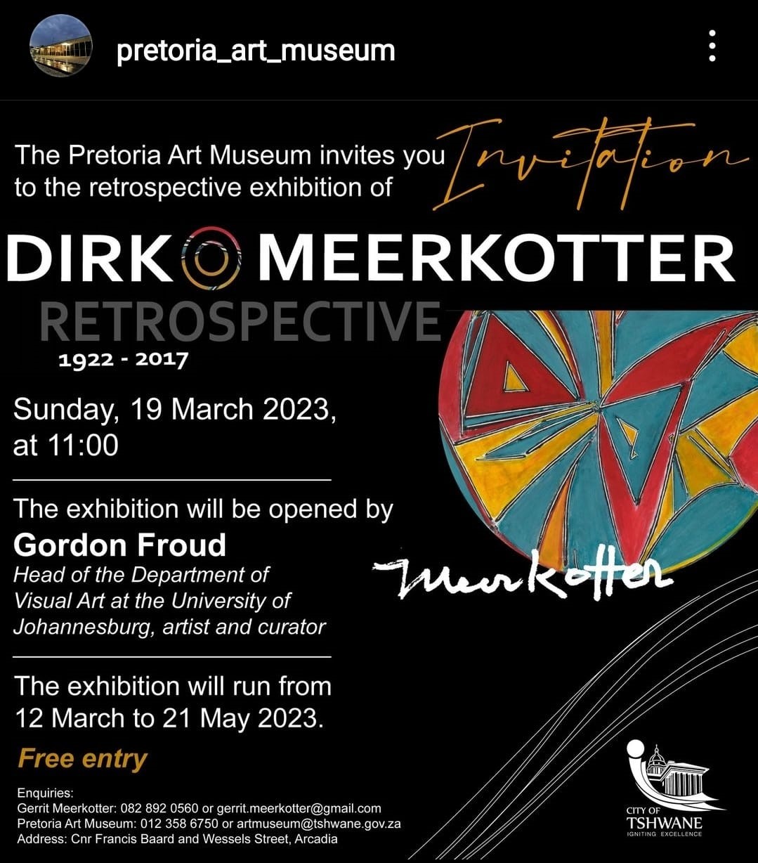 Pretoria Art Museum - Retrospective Exhibition Dirk Meerkotter