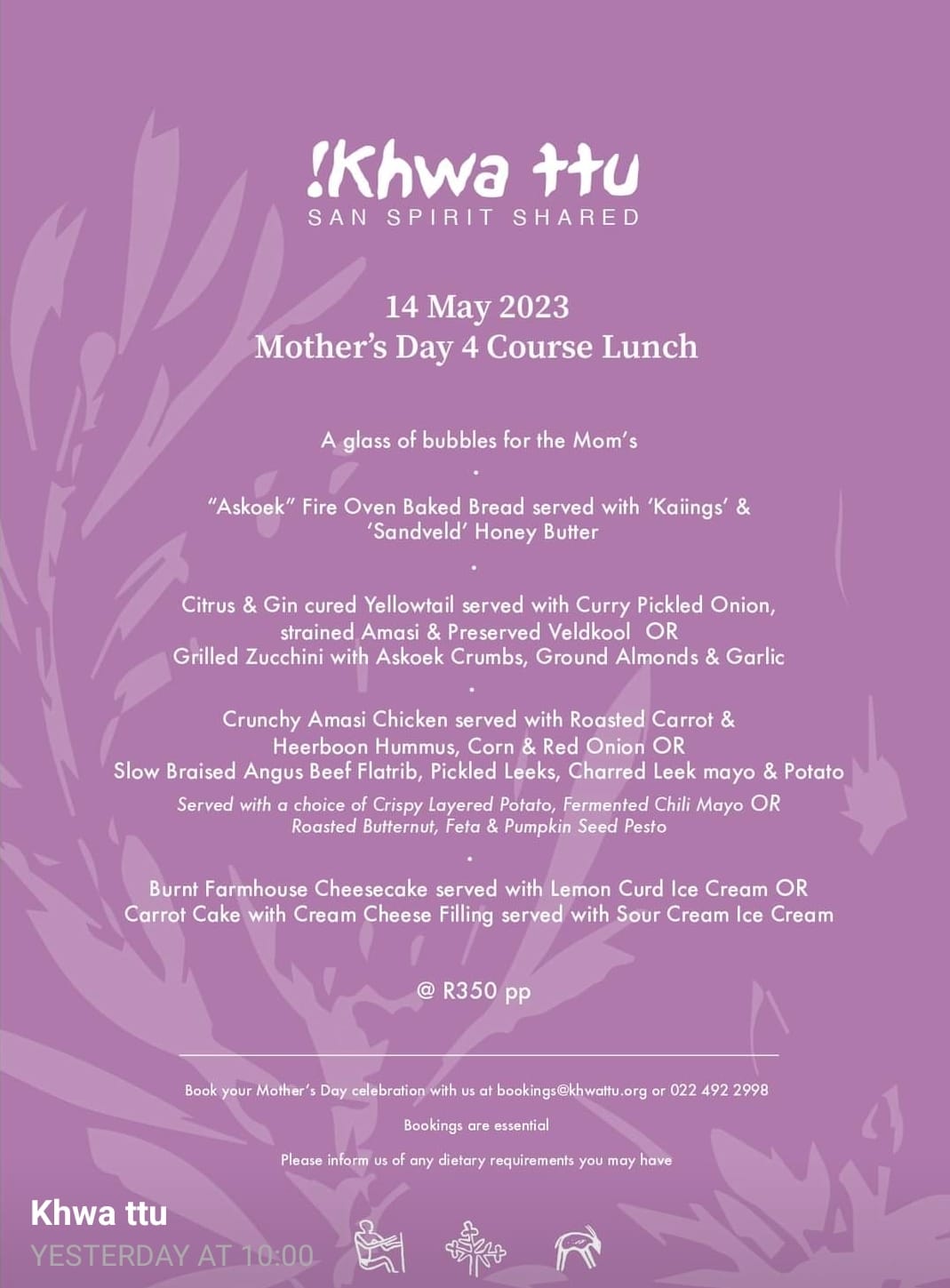 !Khwa ttu San Heritage Centre - Mother's Day Lunch